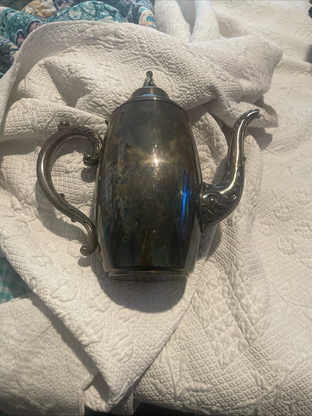 Classic Silver-Plated Coffee Pot - Tarnished Silver Finish 9” High Piece missing